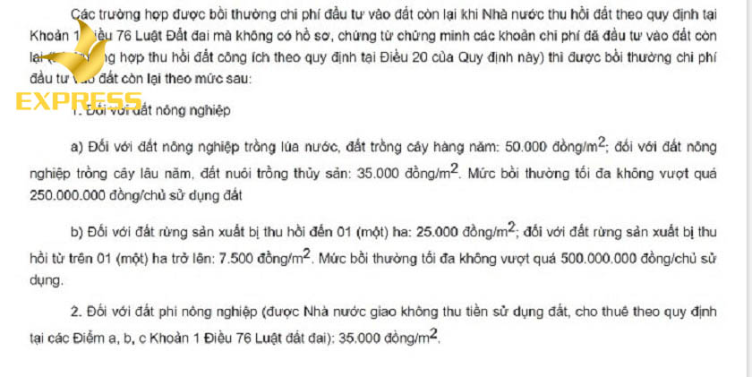 Bảng giá cho mức đền bù đất ruộng 2021 ở tại Hà Nội chi tiết nhất