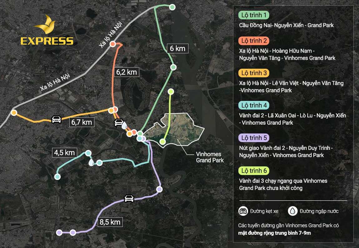 các tuyến đường đi đến vinhomes grand park