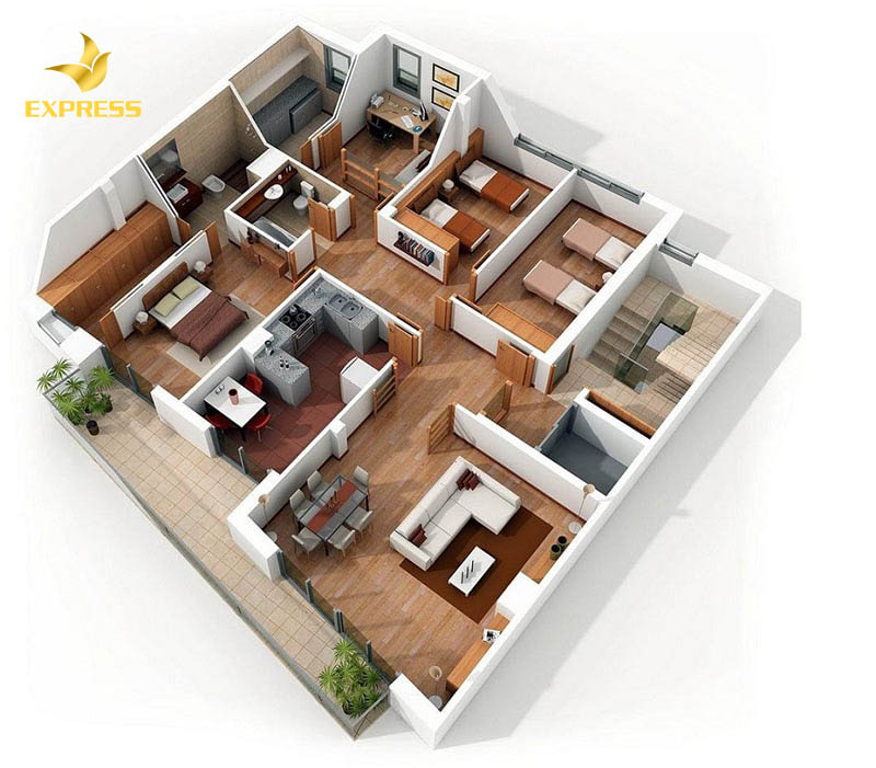 Mẫu thiết kế nội thất chung cư với gam màu nâu gỗ