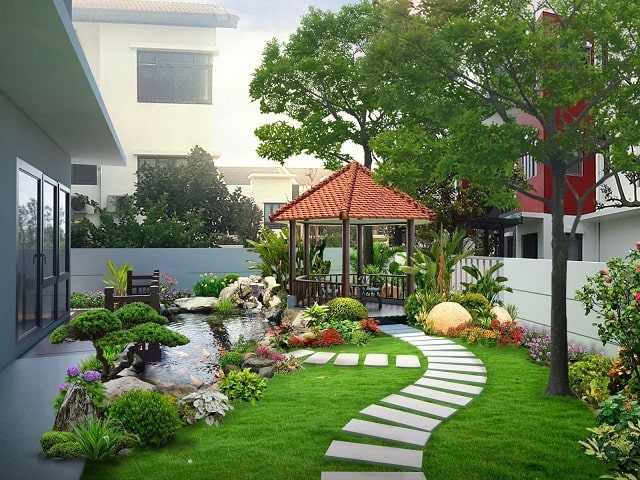 Khi thiết kế sân vườn cần đảm bảo tính thống nhất về cảnh quan bố trí