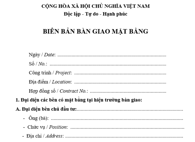 Những lưu ý khi lập biên bản bàn giao mặt bằng