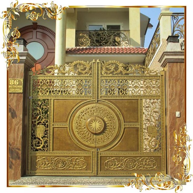 Cổng nhôm đúc hoa văn trống đồng