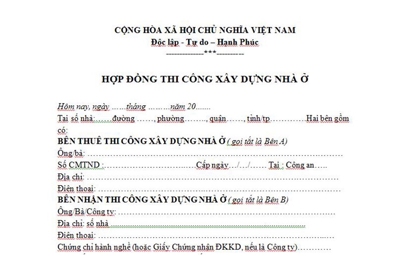 Những quy định cũng như nguyên tắc cần thực hiện trong hợp đồng xây dựng nhà ở