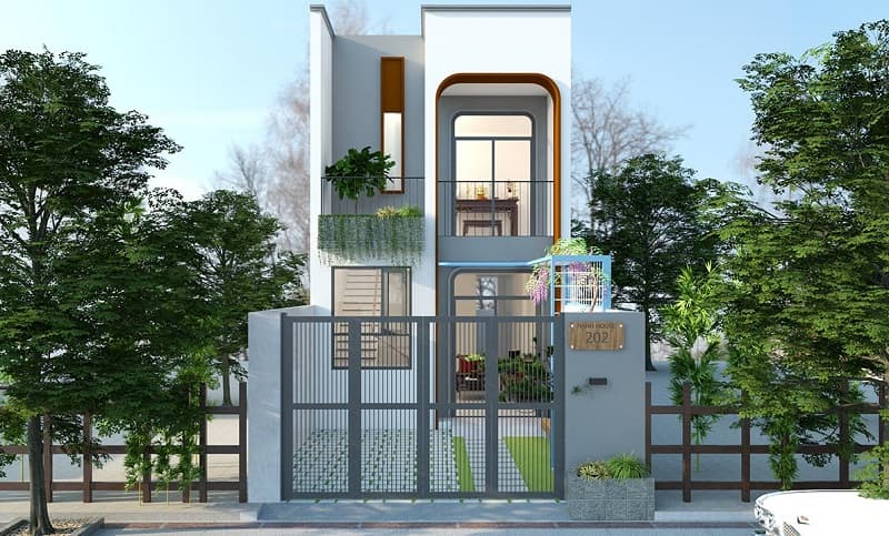 Khung cửa sổ được thiết kế dạng vòm tạo nên phần mặt tiền lạ mắt