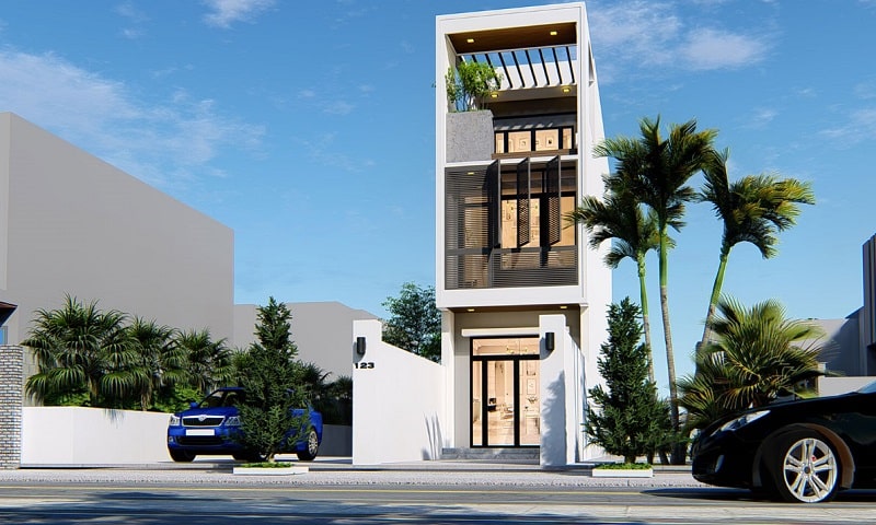 Khuôn viên căn nhà 1 trệt 2 lầu đẹp và hiện đại