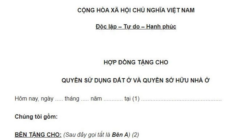 Làm hợp đồng cho tặng quyền sử dụng đất