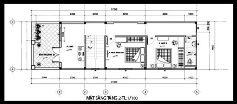 Mặt bằng tầng 2 thiết kế làm không gian thờ cúng và phòng ngủ