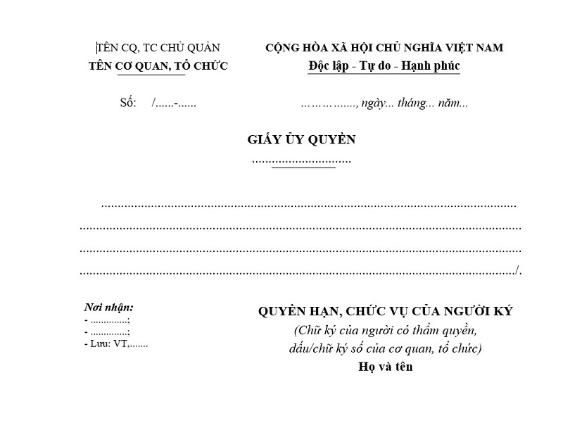 Tổng hợp mẫu giấy ủy quyền thông dụng hiện nay