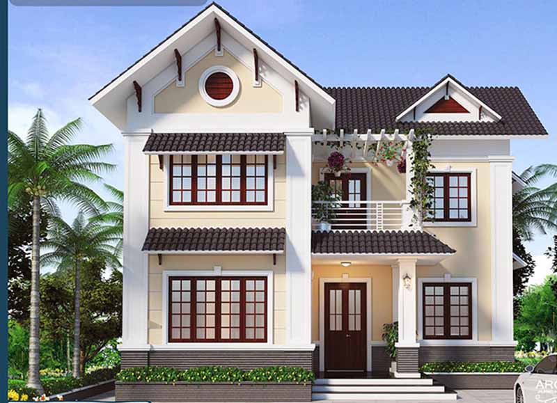 Mẫu nhà chữ L 2 tầng đẹp tại nông thôn