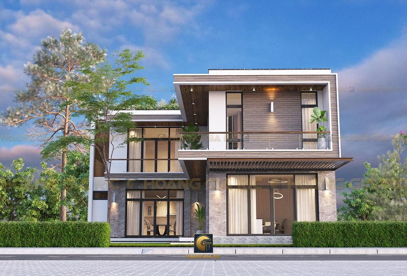 Nhà hai tầng dáng chữ L sẽ giúp gia chủ tiết kiệm được một phần diện tích đất để tạo sân cho căn nhà.