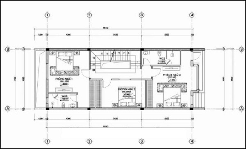 Tầng hai là các phòng ngủ cho mẫu thiết kế nhà đẹp 6x15m