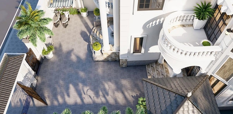 Thiết kế lối đi vào nhà với bậc tam cấp lót đá granite tăng thêm nét thẩm mỹ