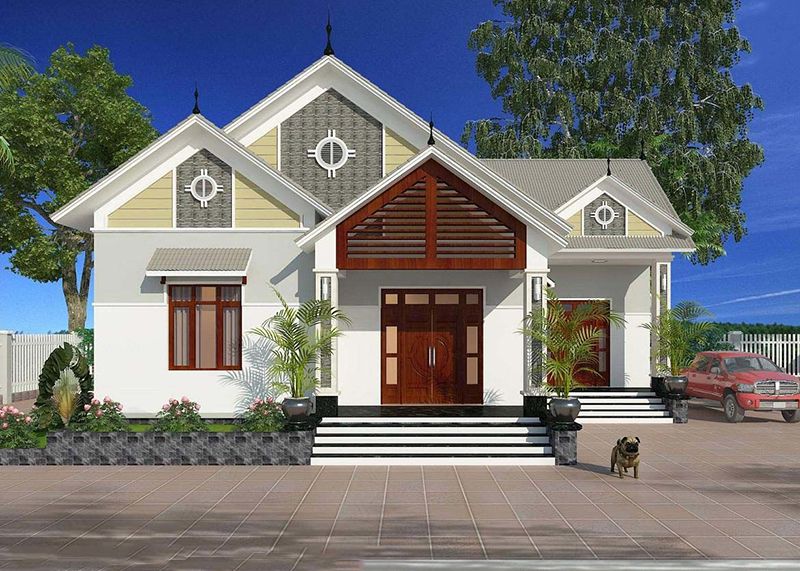 Thiết kế nhà mái thái 1 tầng 4 phòng ngủ