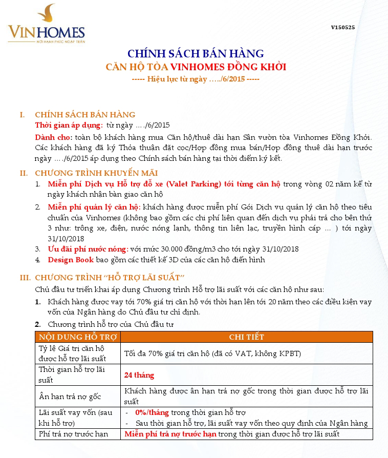 GIÁ BÁN VINHOMES ĐỒNG KHỞI