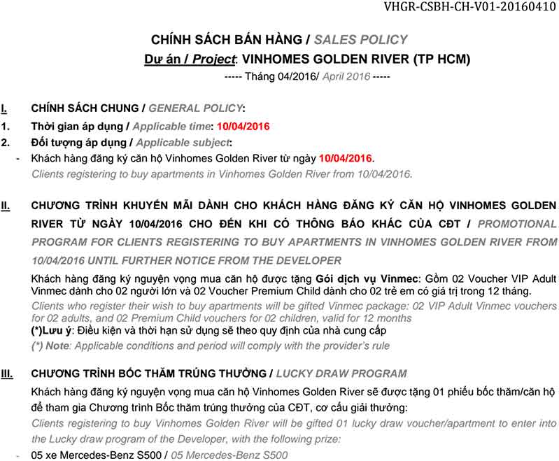 THANH TOÁN VÀ BẢNG GIÁ VINHOMES BA SON