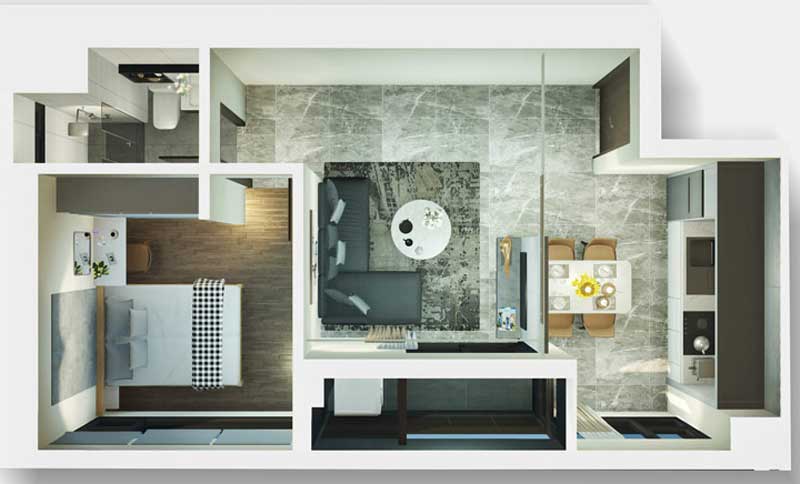 1 Phòng Ngủ loại C có diện tích 48m2