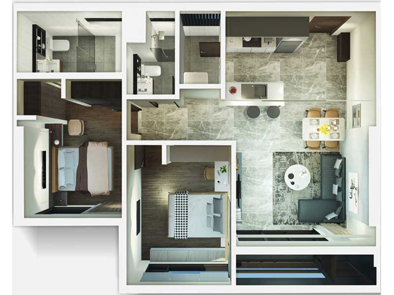 2 Phòng Ngủ loại C có diện tích 79m2