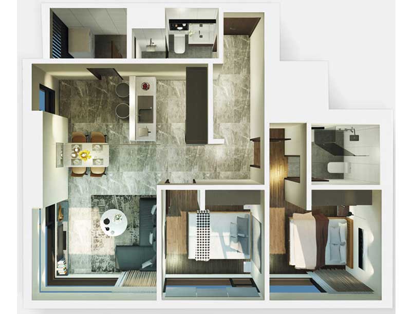 2 Phòng Ngủ loại D có diện tích 70m2