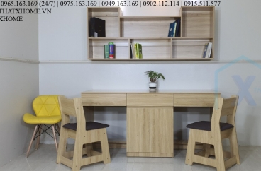 BÀN GHẾ HỌC SINH ĐÔI X HOME KẾT HỢP GIÁ SÁCH TREO TƯỜNG BH6808 2