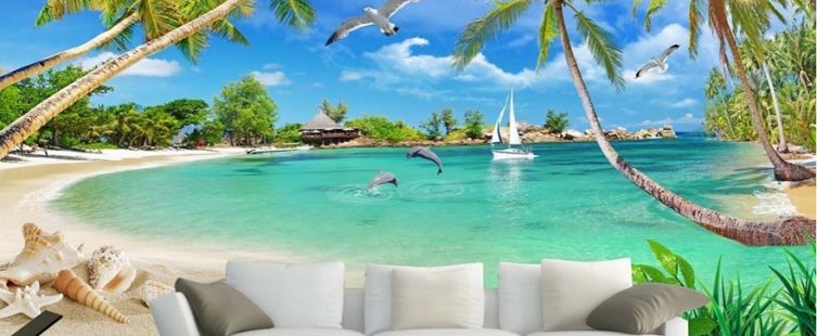  Sử dụng tranh dán tường 3D trong trang trí nội thất phòng khách					