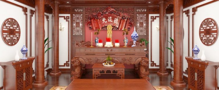  Cách bố trí bàn thờ thẳng cửa ra vào cho nhà 3 gian, nhà 1 tầng					